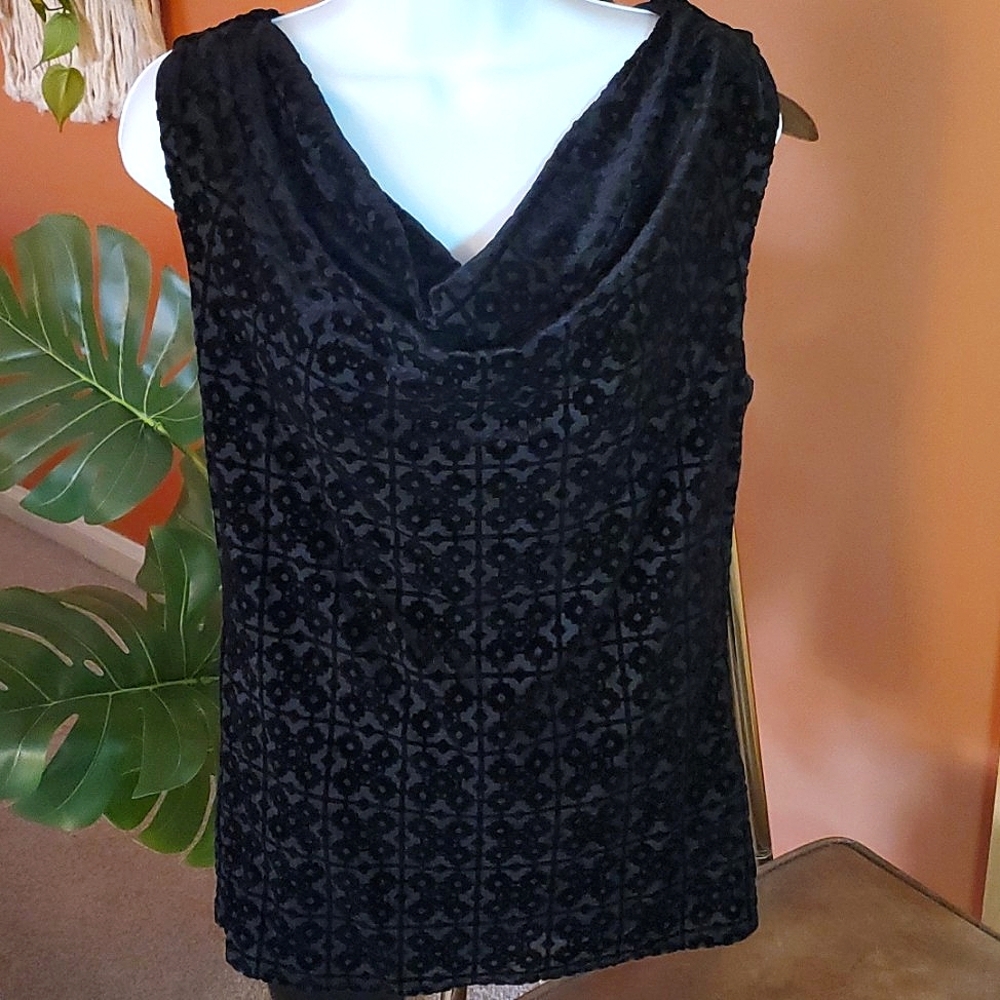 Laundry by Shelli Segal Velvet Burnout Cowl Neck Shell Sleeveless Top